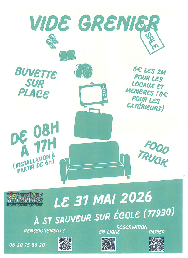 Vide grenier par l'Animation de Saint Sauveur sur Ecole @ Parking de la mairie
